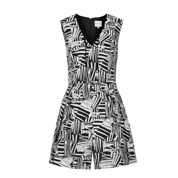 Reiss Black/White Culotte Hail Cotton Blend Playsuit Sz 10 - Picture 3 of 14